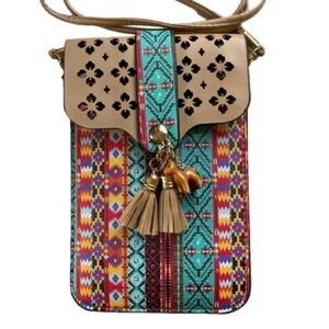 Crossbody Aztec/Western Clear Touchscreen Cell Phone Bag, Detachable Strap, NWOT